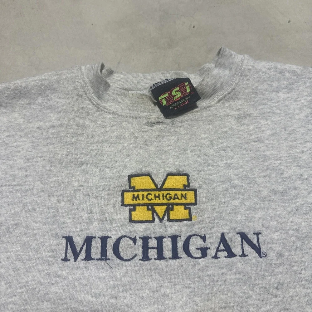 Vintage Michigan Wolverines Sweatshirt Men's XL 90s Y2K Fleece Gray DISTRESSED